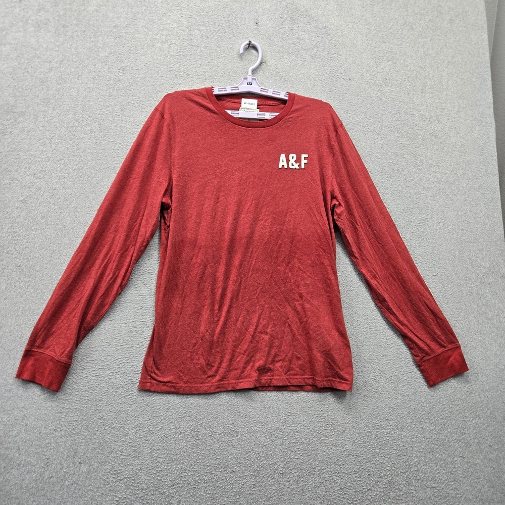 Abercrombie & Fitch Men Shirt M Red A&F Logo Embroidered Long Sleeve‎ Crew Neck